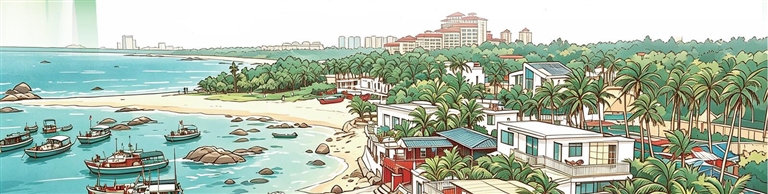 海南文昌龙楼镇海边村的海景民宿和咖啡店。 本版AI绘图/杨千懿